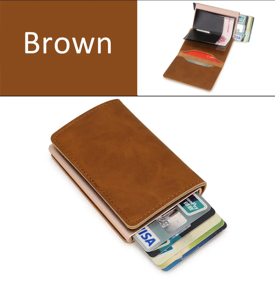 DIENQI Black Men Bank Cards Holder Aluminium Anti Rfid Credit Card Cash Bag Vintage PU Leather Mini Purse Cardholder Kaarthouder