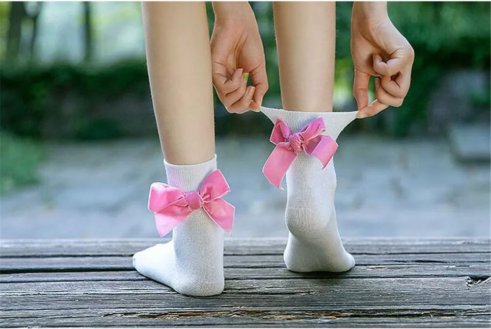 Чулки с бантом в стиле Лолиты; милые женские кружевные короткие носки в японском стиле; хлопковые носки разных цветов; B612