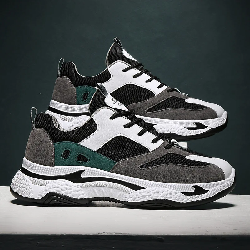 

2020 Spring New Style Extra High Thick Bottomed Dad Shoes Leather Stitching Athletic Shoes Simple Lightweight Versatile MEN'S Ca