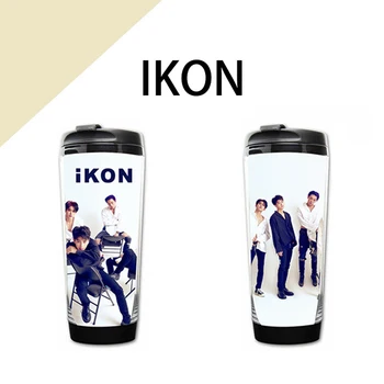 

Kpop IKON Mini Album Peripheral Products Water Cup Bottle IKON Curve Cup Double Layer Plastic Cup IKON Fans Gifts Drop Shipping