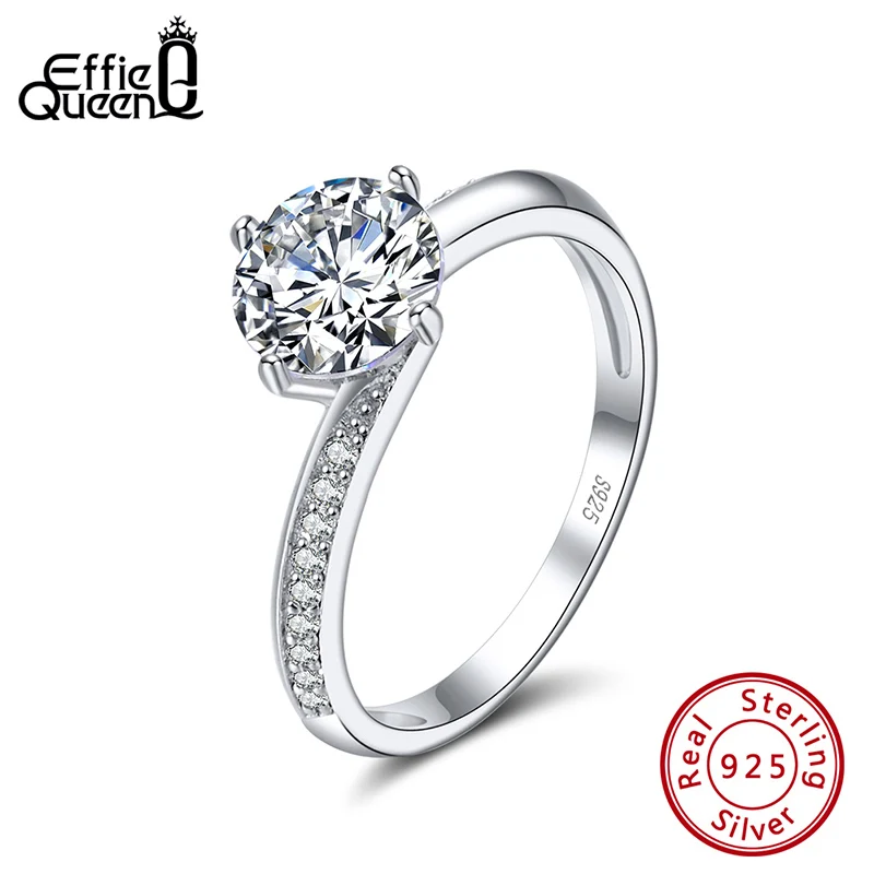

Rinntin Pure 925 Sterling Silver Solitaire Ring Women with AAAA Zircon Eternity Ring Wedding Engagement Jewelry Gift TSR152