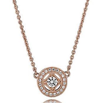 

New 925 Sterling Silver Necklace Rose Allure Collier With Crystal Pendant Necklace For Women Wedding Gift Diy Fine Jewelry