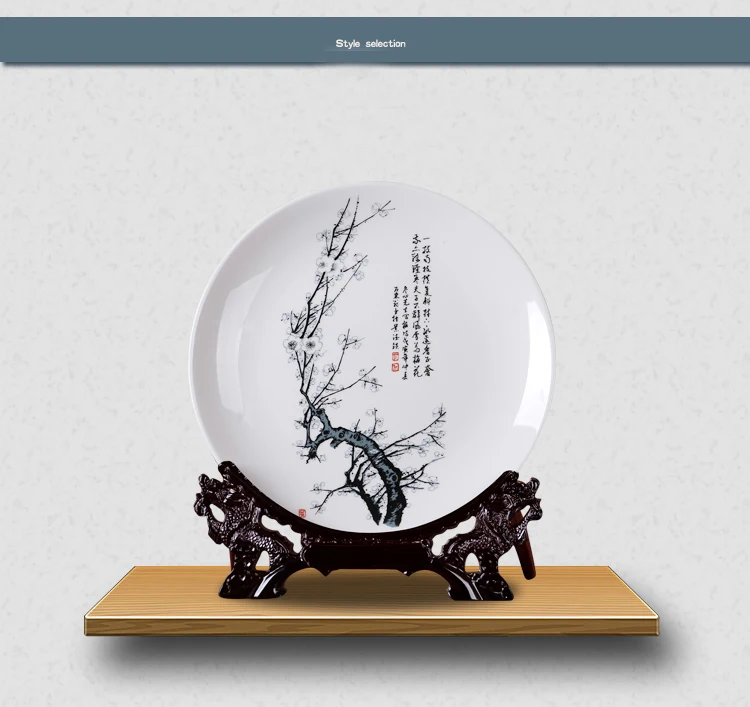 Chinese Meilanjuzhu hanging plate Jingdezhen Ceramic Decoration Plate with Base Home Art Crafts Arrangement Office Ornaments