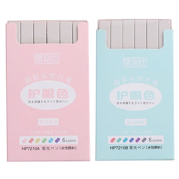 

6pcs/box Eyecare Double Head Highlighters Art Marker Highlighter Pens Pastel Markers Watercolor Fluorescent Pen Drawing