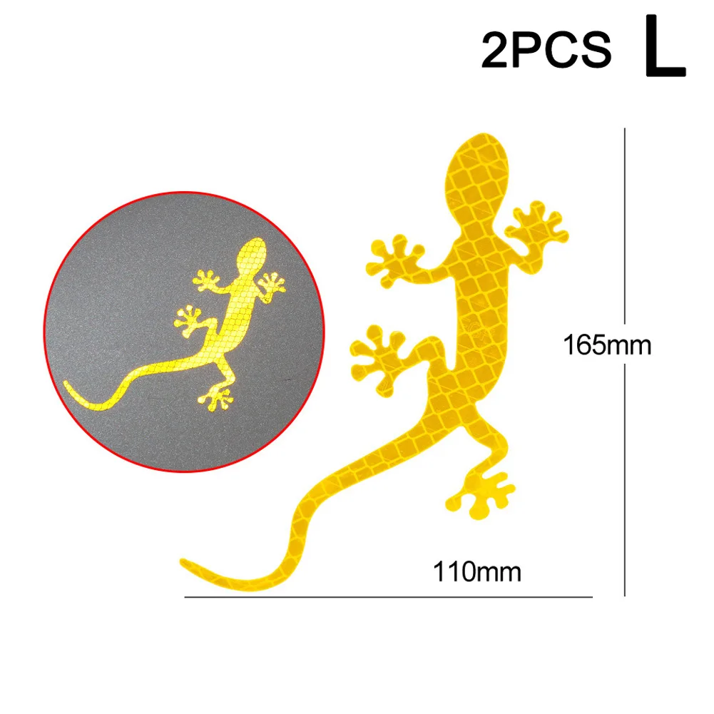 Лидер продаж автомобиля со светоотражающими элементами в форме геккона Предупреждение лента отражатель Стикеры наклейки со значком для ночного вождения G66 - Цвет: yellow  L  2pcs