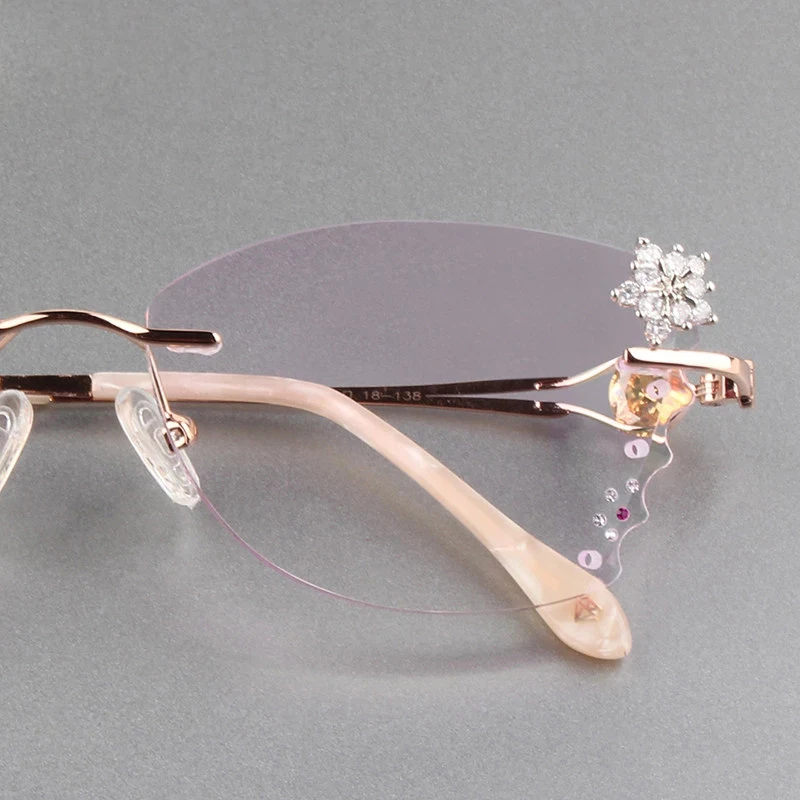 Butterfly Shape Eye Glasses Women Titanium Frameless Diamond Trimmed