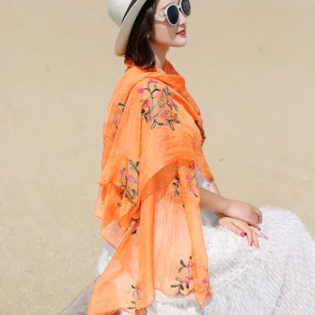 

Hot Women Scarf New Arrival Embroidery Printing Soft Long Wrap Scarf Ladies Wild Solid Color Shawl Girls Sunscreen Headkerchief