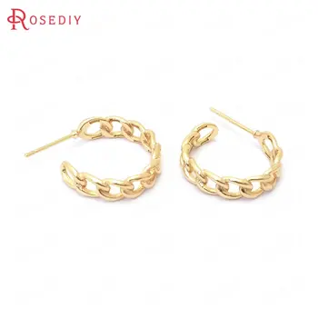 

(39057)6PCS 24K Gold Color Brass Chain Link Earrings Loop Stud Earrings Jewelry Making Supplies Diy Findings Accessories