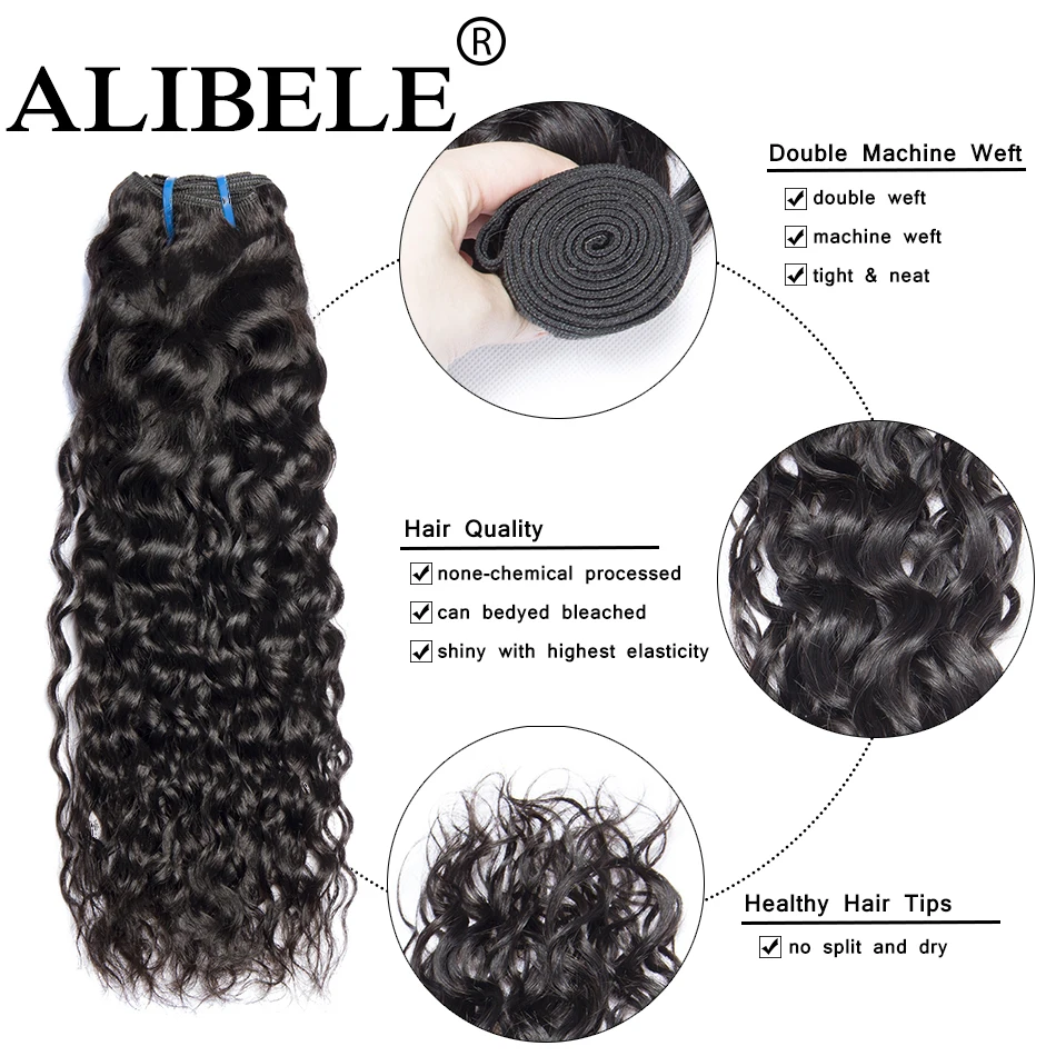 Alibele волнистые пряди с закрытием, человеческие волосы с 3 пряди, бразильские волосы remy для наращивания для женщин