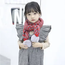 Корейский шерстяной Теплый длинный Детский шарф в полоску с большим помпоном; сезон осень-зима мягкий модный Accessories-LHC-W6 для мальчиков и девочек