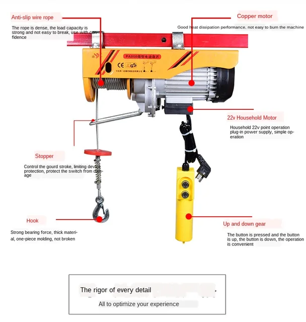 H-YEEU Polipasto Eléctrico, 100/200kg Cabrestante Cable 220V, Polipasto  Eléctrico Altura de Elevación 12m/6m, Electrico Winche con Control Remoto  por