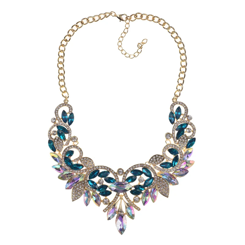 Роскошное Австрийское ожерелье-чокер со стразами, ожерелье для женщин, ювелирное изделие, многоцветное, бохо, этническое ожерелье для женщин, большой воротник - Окраска металла: clear