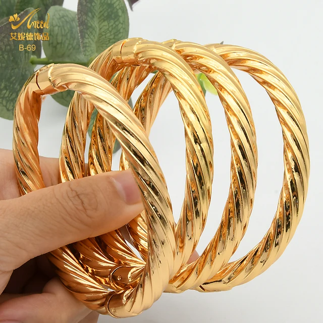 ANIID Copper Bangles Set For Women Charm African Bracelet Dubai Jewelry Gold Color Designer Arabic Luxury Fashion Hawaiian Gift B-69-4PCS