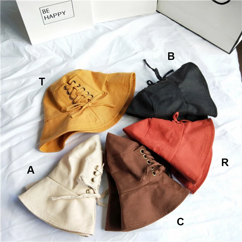 Chapeau Femme Ete милые индивидуальные шляпы для женщин Универсальные однотонные Sombrero Mujer Солнцезащитная хлопковая пляжная шляпа на шнуровке