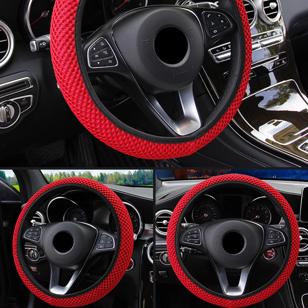 Fasion Car Steering Wheel Covers PU Leather Summer Ice Silk Tight Breathable Steering Covers Non-slip Auto Interior Accessories - Название цвета: red