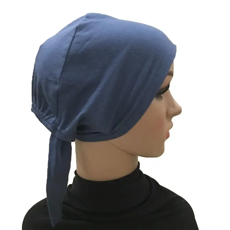 Женская хлопковая шапка бандана под голову шапочка с шарфом головной убор мусульманская внутренняя шапка после химиотерапии исламские арабские шапочки Skullies Повседневная - Цвет: Dark Blue