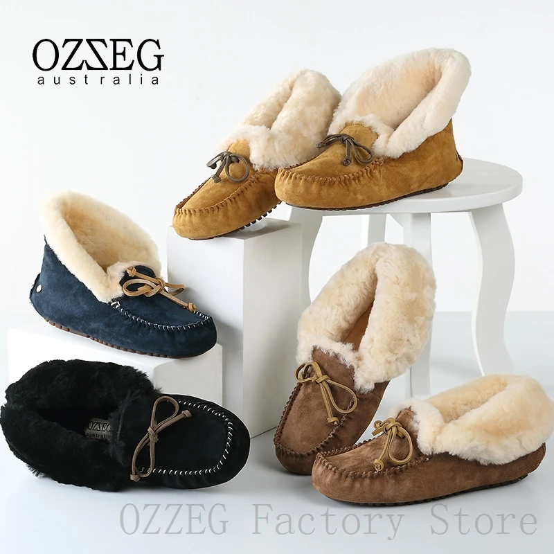 OZZEG; Роскошная брендовая дизайнерская обувь; женская зимняя обувь из натуральной замши на плоской подошве; австралийская подкладка из натуральной овечьей шерсти; высокие зимние сапоги