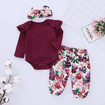 

HIPAC 3PCS 2020 Baby Girl Outfit Toddler Clothes Fall Two Piece Set Kids Fashion Casual Cotton Full Solid O-Neck Regular Red