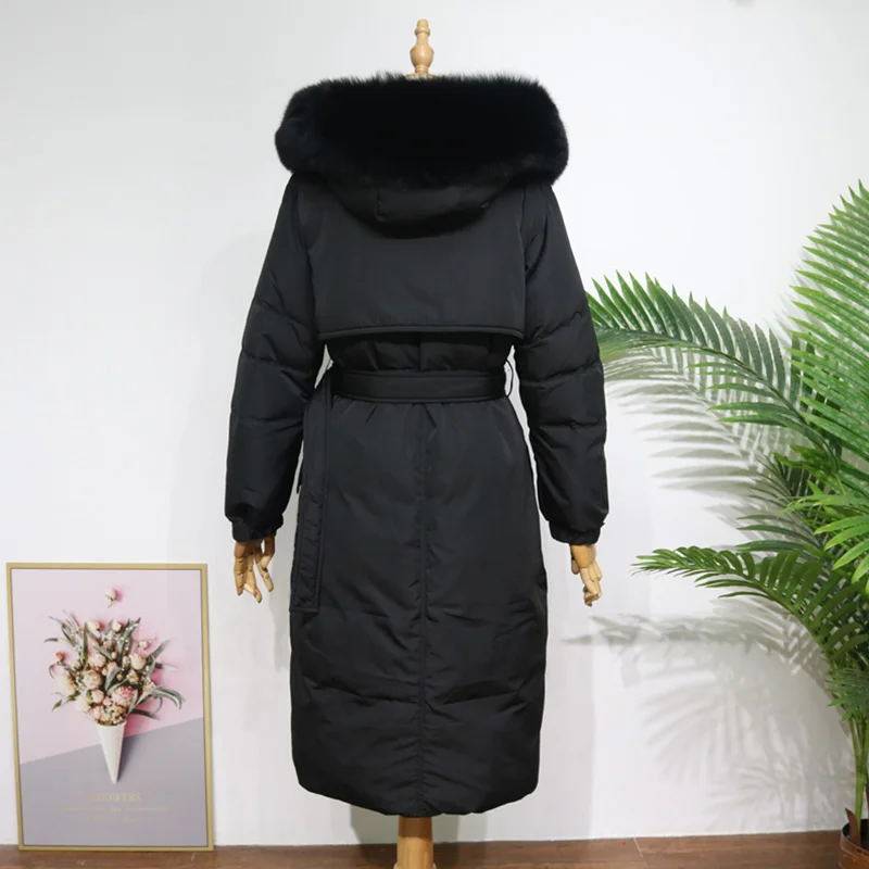 Новинка, длинный пуховик с натуральным мехом, зима, женское плотное теплое пальто, белое пуховое водонепроницаемое пальто