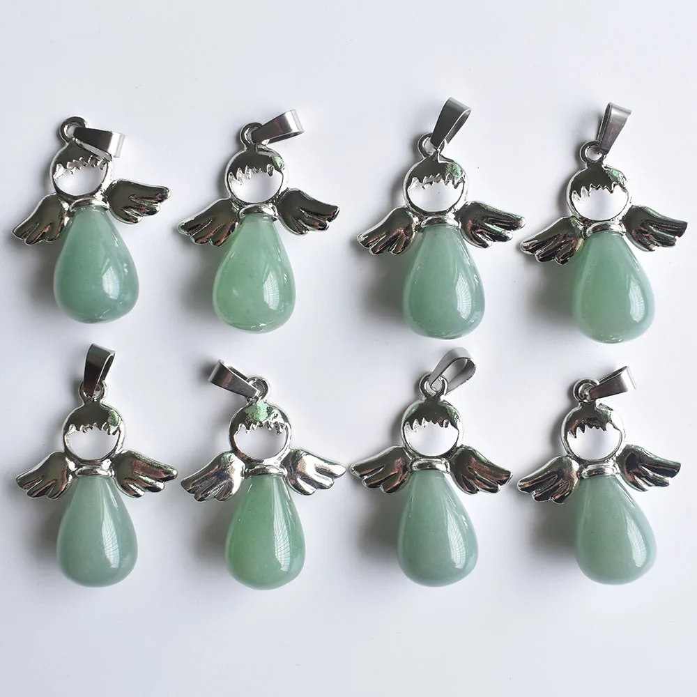 

Оптовая продажа, 8 шт./лот, модное ожерелье из натурального камня, зеленого авантюрина, подвеска в виде ангела, Женские Ювелирные изделия, подарок бесплатно