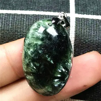 

100% Natural Green Seraphinite Necklace Pendant For Woman Man 29x20x9mm 925 Silver Beads Crystal Gemstone Fashion Jewelry AAAAA