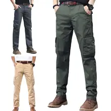

50% Hot Sales Men Trousers Solid Color Multi Pockets Mid Rise Long Straight Cargo Pants for Fitness