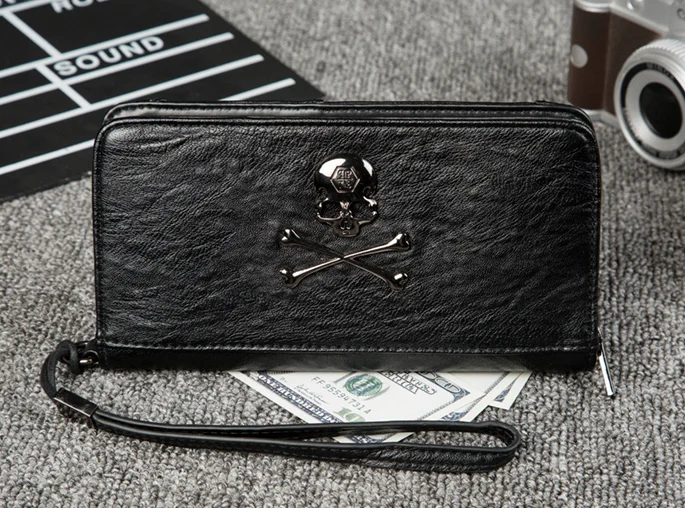 Wallet retro punk skull and crossbones clutch raindrop pattern color changing PU leather women wallet