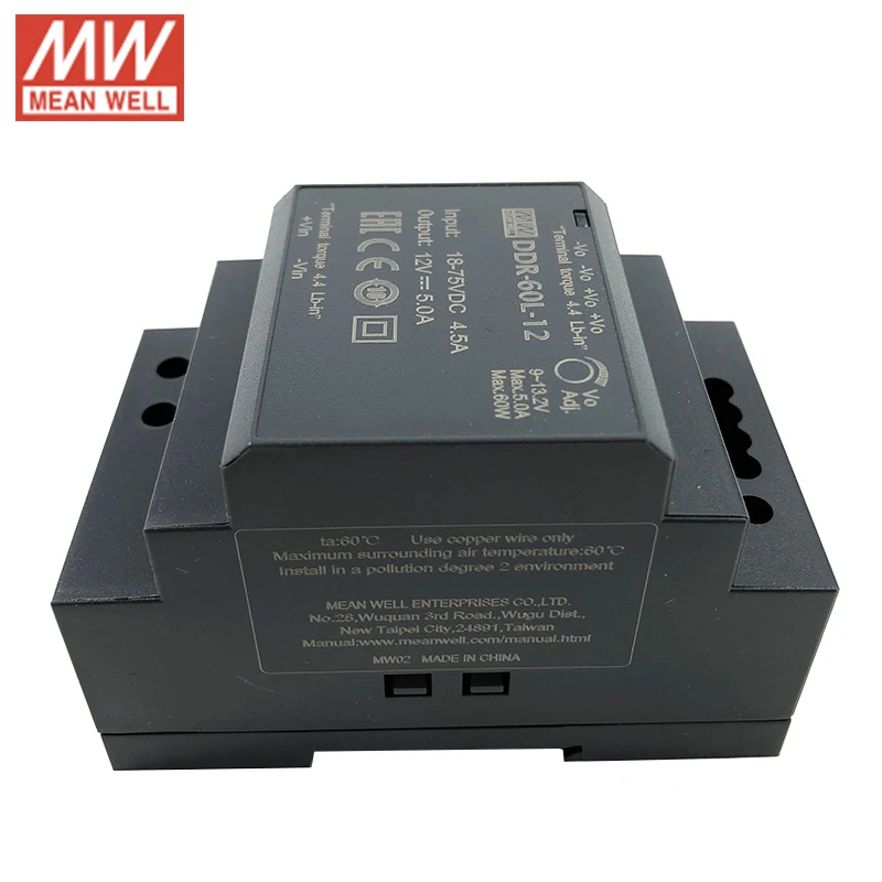 Источник питания MEAN WELL DDR-60L-5 60 Вт с входным преобразователем DC-DC на DIN-рейку 18-75 В