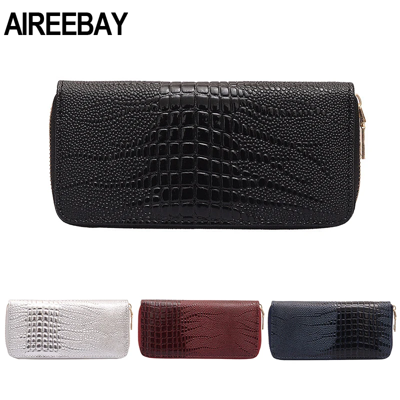 AIREEBAY женский кошелек, винтажный клатч-кошелек на молнии, женские роскошные кошельки с узором «крокодиловая кожа», кредитный держатель для карт