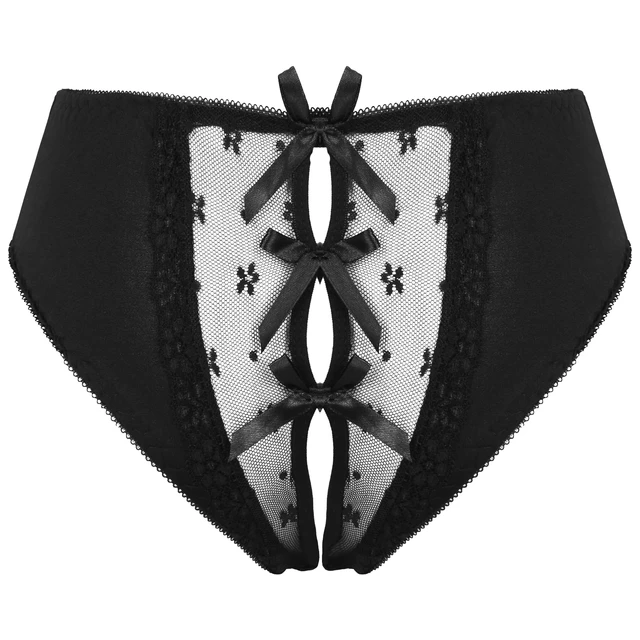 Womens Lingerie Crotchless Underwear Back Hollow Out Lace Bowknot