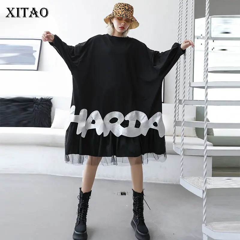 XITAO Tide, лоскутное Сетчатое платье, последняя женская одежда с принтом,, модное, плюс размер, платье миди с закрытой спиной, осень, новинка, GCC1605