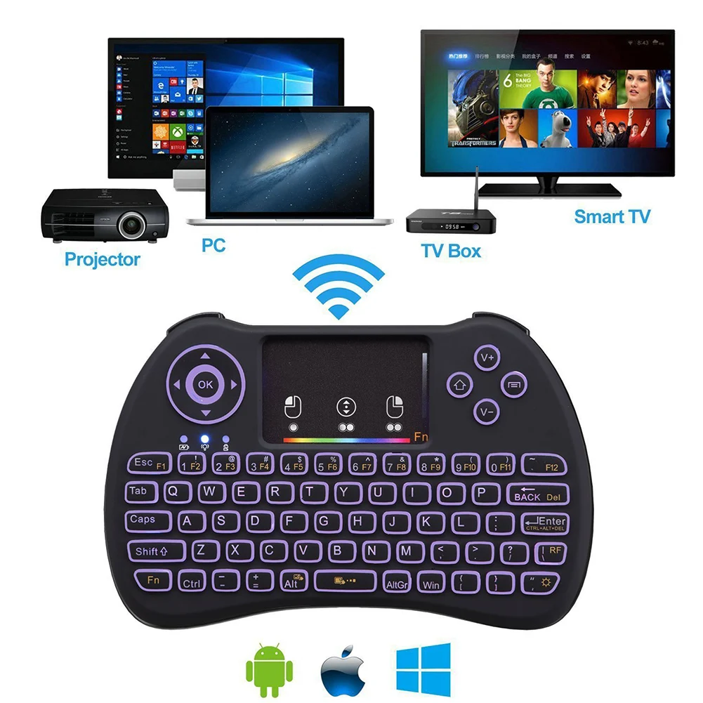 Беспроводная мини клавиатура USB Air Mouse с подсветкой сенсорная цветная воздушная