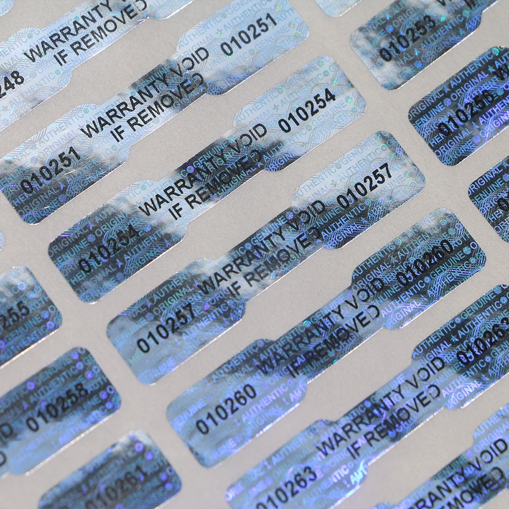 Holographische Seriennummer-Sicherheitsetiketten Hochsicherheits-Void-Siegel Garantie-Void-Aufkleber Knochenförmige Manipulationssichere Klebeetiketten – Detail 6