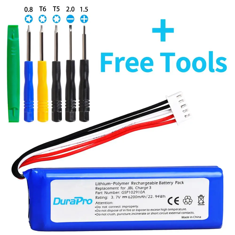 Flash Sale DuraPro-Batería de 3,7 V y 6200mAh, GSP102910A, CS-JML330SL, paquete de batería recargable para JBL Charge 3 zOKMQq88R