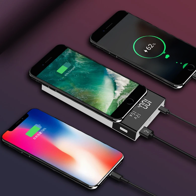 Ceny 20000mAh QC 3.0 ładowanie wireless obudowa power banku USB typu C PD szybkie ładowanie porty cyfrowy wyświetlacz DIY Powerbank powłoki 6*18650