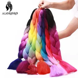 Alororo 24 Inches Jumbo Braiding Hair Synthetic Kanekalon for Hair Extensions Afro Pink Yellow Red Ombre Crochet Braid Hair