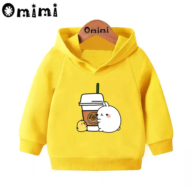 Molang and Piupiu/милые толстовки с героями мультфильмов; детские толстовки с капюшоном; крутой пуловер для малышей; топы для девочек и мальчиков; осенняя одежда; KMT5217