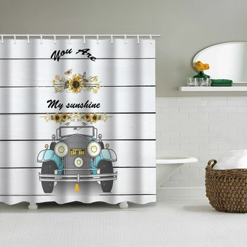 

Hot style simple retro car sunflower bathroom shower curtain bathroom partition curtain multiple size distribution hooks