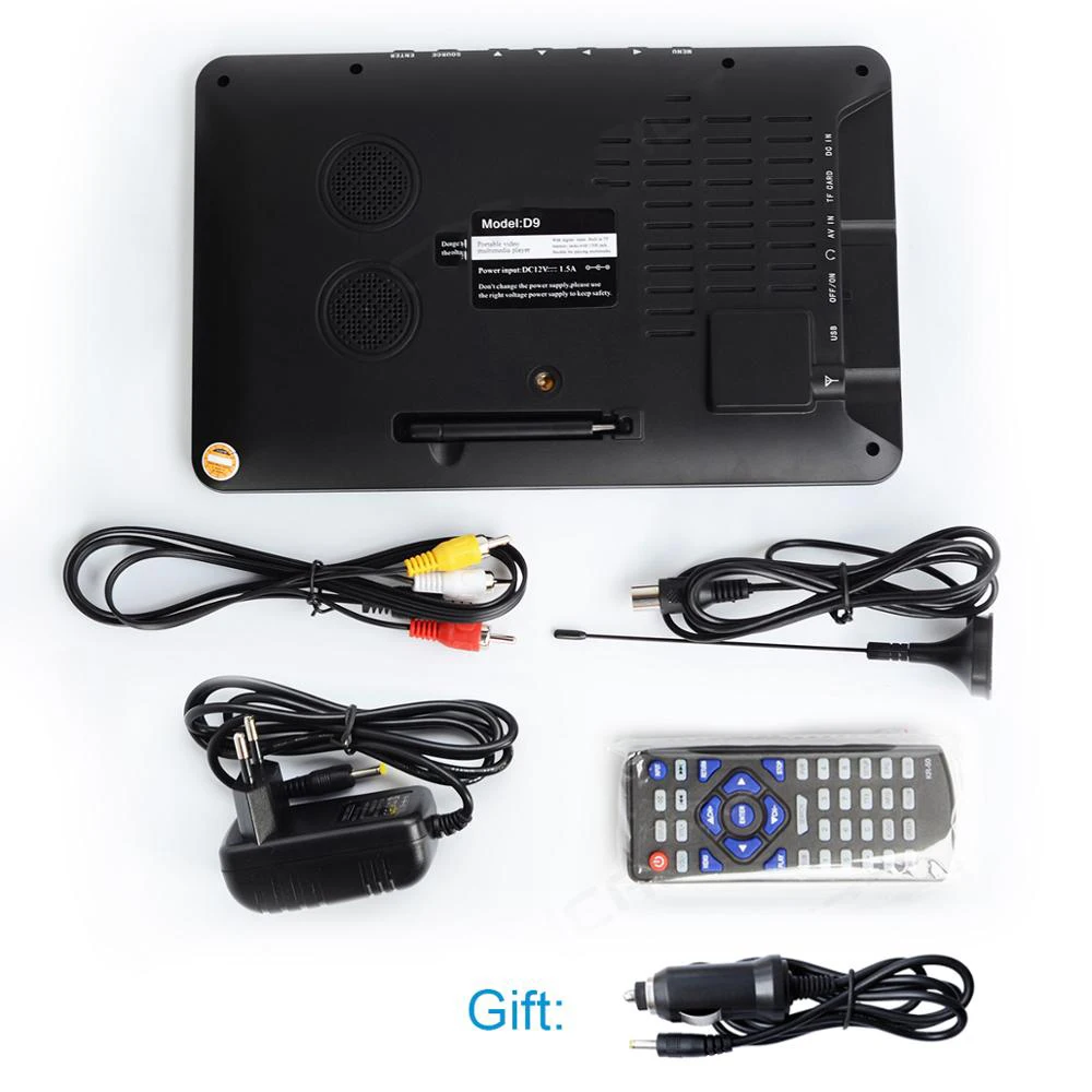9 inch Portable TV DVB-T2 ATSC ISDB-T tdt Digital and Analog mini small Car Television Support USB TF PVR MP4 H.265 AC3