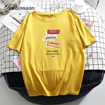 

Hirsionsan Oversized T Shirt Women 2020 Summer Printed Tees Harajuku BF Cotton Tops Korean White Pink Short Sleeve Femme TShirt