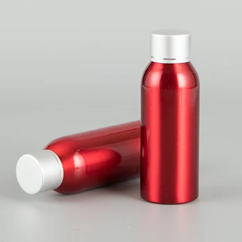 

Empty 100ml red aluminium bottle with silver lids in stock