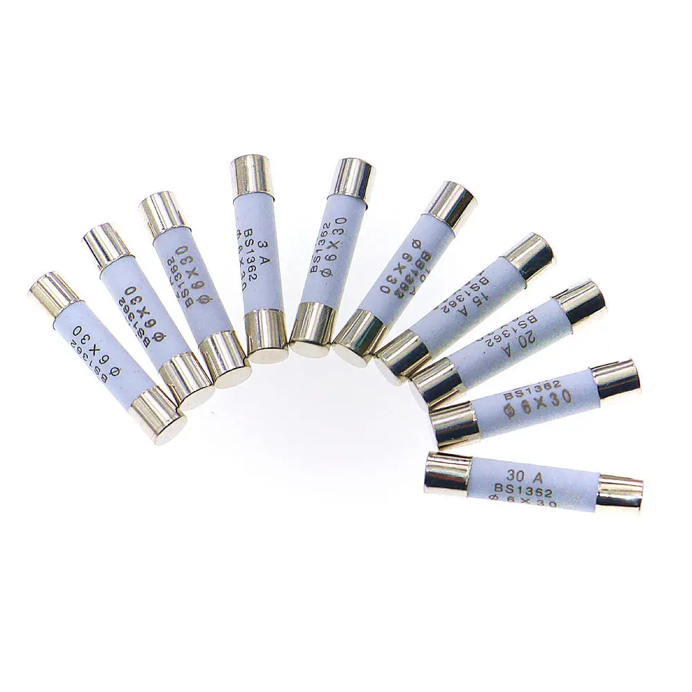 6mm x 30mm 250V Fast Blow Ceramic Fuse Assortment Kit 0.5A 1A 2A 3A 5A 10A 15A 20A 25A 30A 50pcs/Box