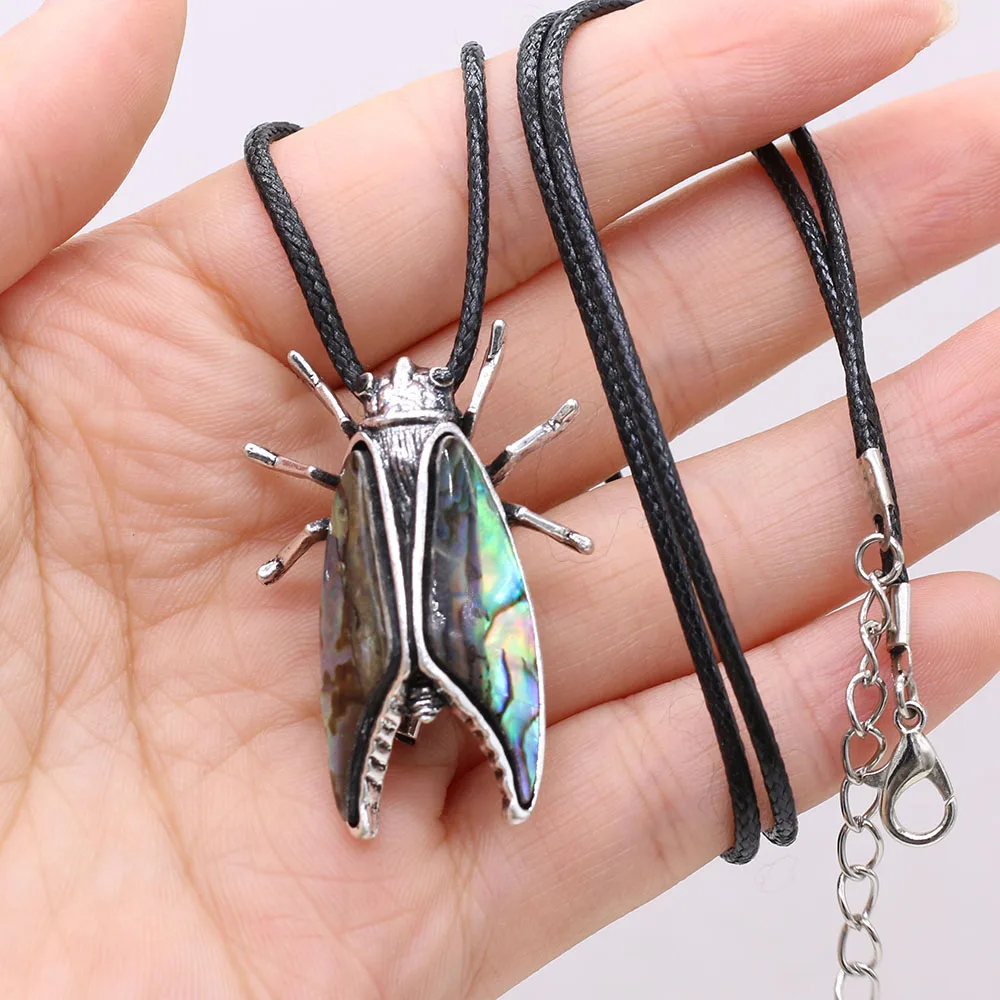6PCS Wholesale Insect Shape Natural Abalone White Shell Alloy Pendant Necklace For Woman Jewelry Making DIY Charm Necklaces Gift