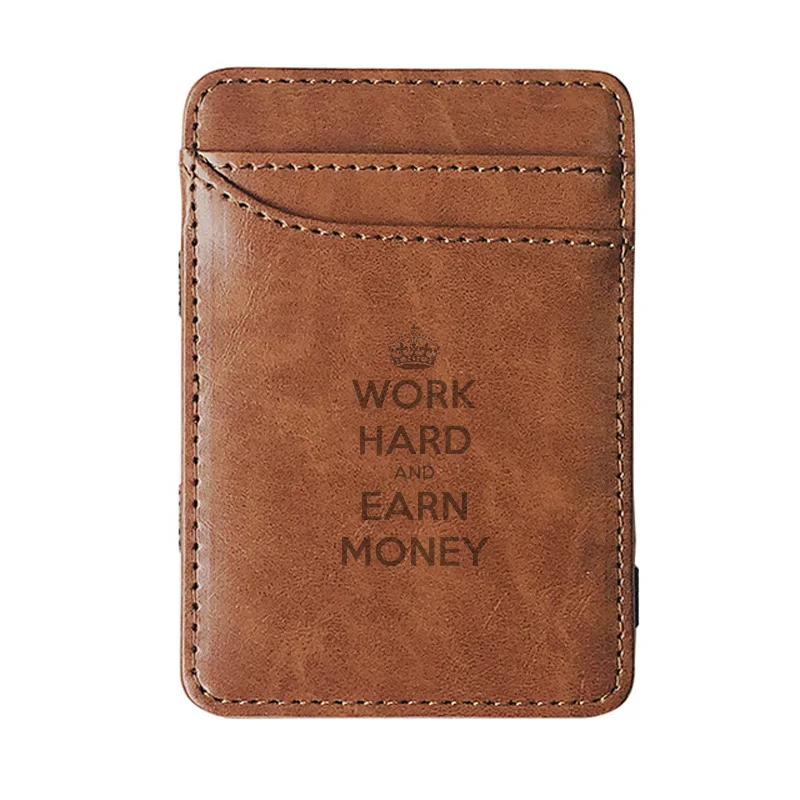 

2019 New Work Hard And Earn Money Slim Leather Men Wallet Magic Brand Designer Men Wallet Card Holder Bifold Clamps for Money