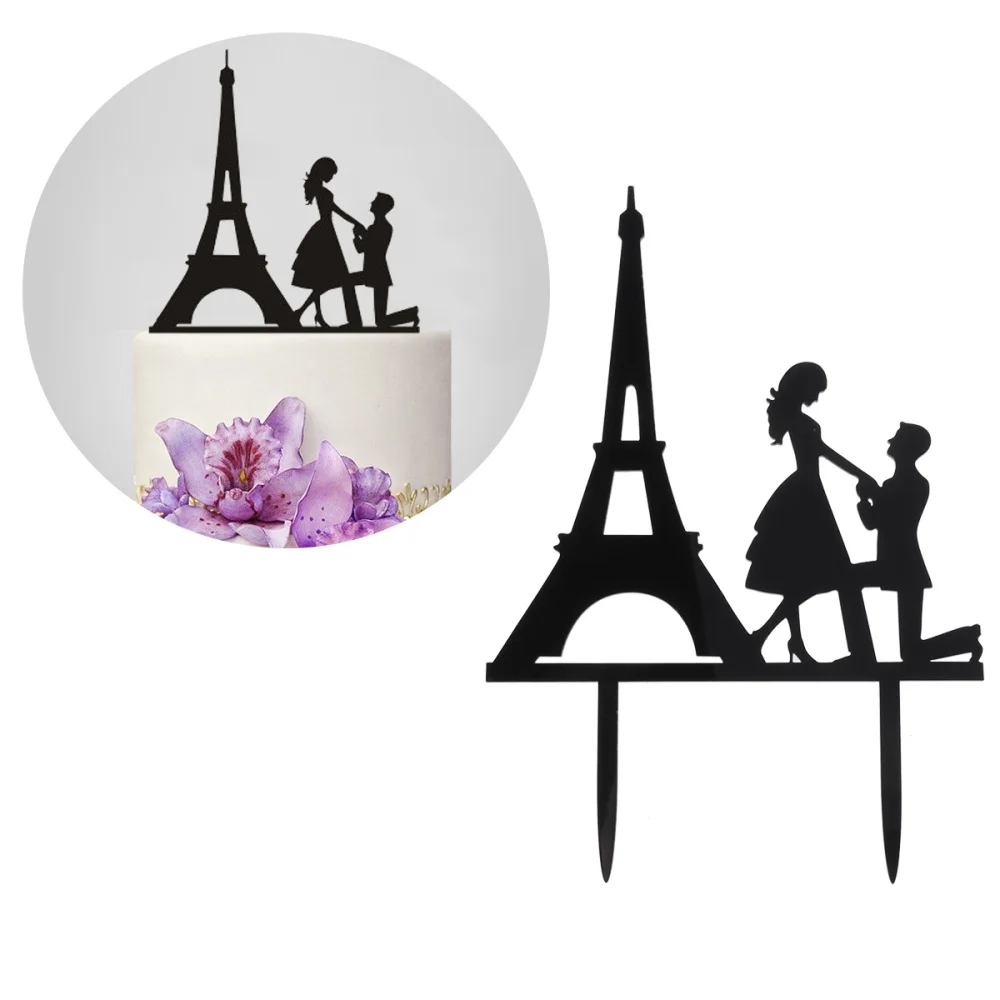 día de San Valentín color negro ifundom Decoración para tartas de la torre Eiffel de Mr and Mrs acrílico para decoración de cupcakes de novia y novio para bodas 