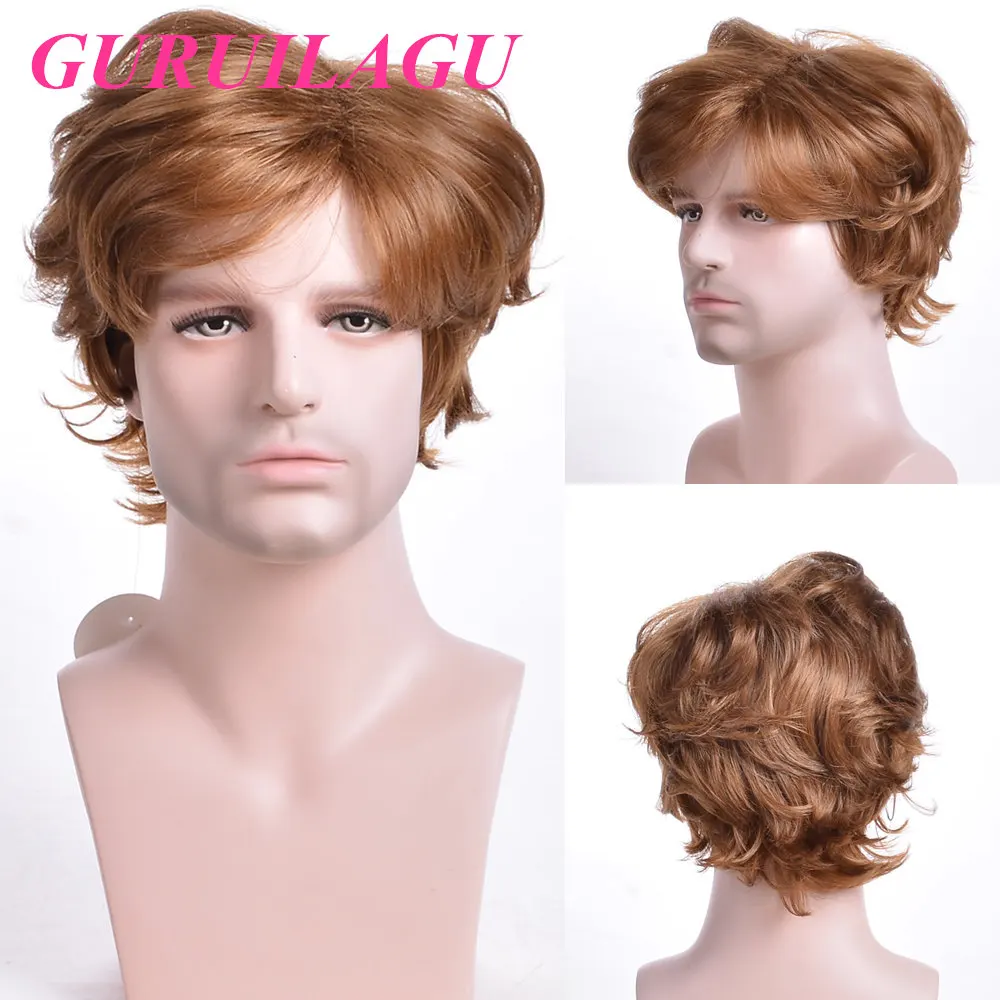 Short Brown Wig Male Synthetic Wig Men's Wigs Shaggy Wig Wigs