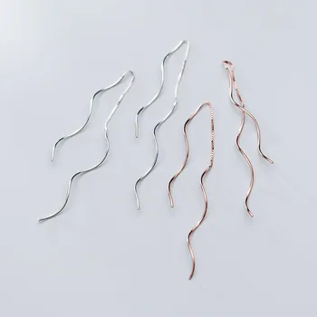 

Genuine 925 Sterling Silver Wave Shape Pull Through Threader Earrings Simple Spiral Drop Earring Fine Jewelry for Women