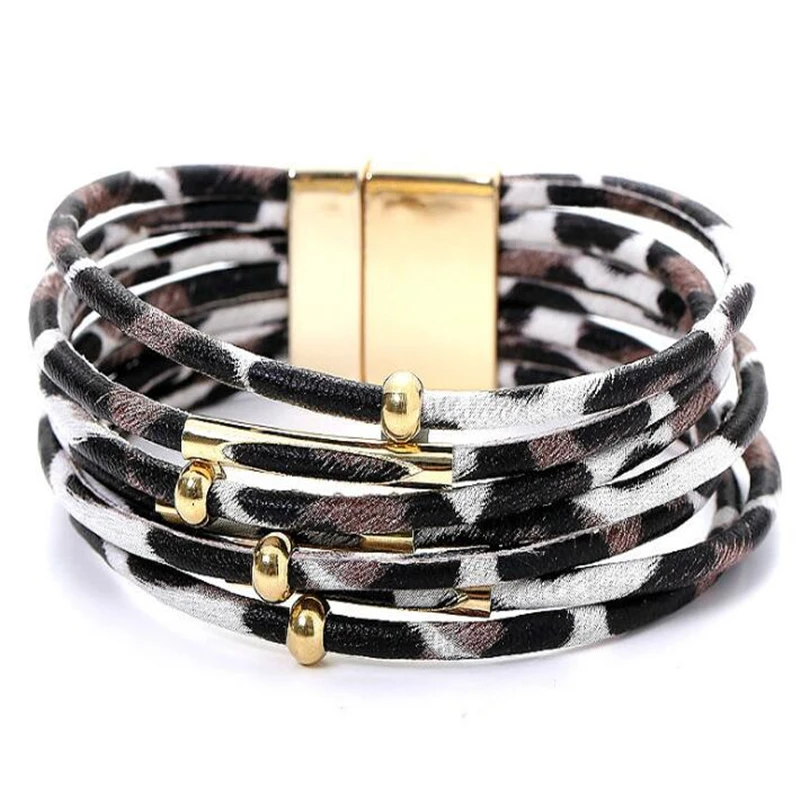

Fashion Leopard Leather Bracelets For Women 2019 Fashion Bracelets & Bangles Elegant Multilayer Wide Wrap Bracelet Jewelry