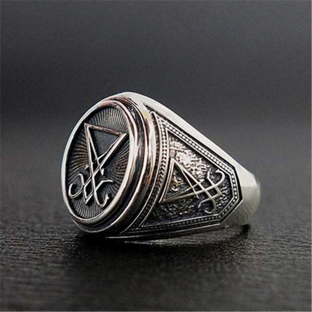 Gothic Lucifer Satan Signet Ring Fashion Punk Stainless Steel Seal Ring Men and Women Pagan Party Jewelry Gift Wholesale