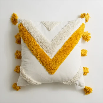 

Lulang Bohemian tufted tassel pillow covers, sofa cushion cover, blue pillowcase, white and yellow pillowcase, living room decor